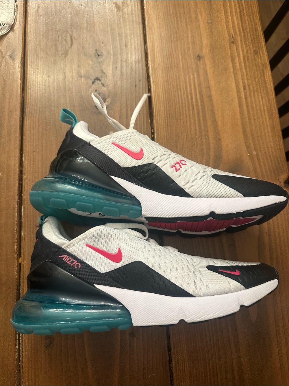 Nike Air Max 270 White/Black/Teal/Pink Running Shoes